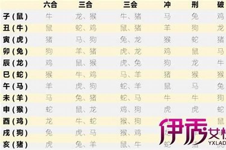 十二生肖相冲相克的详细对照表
